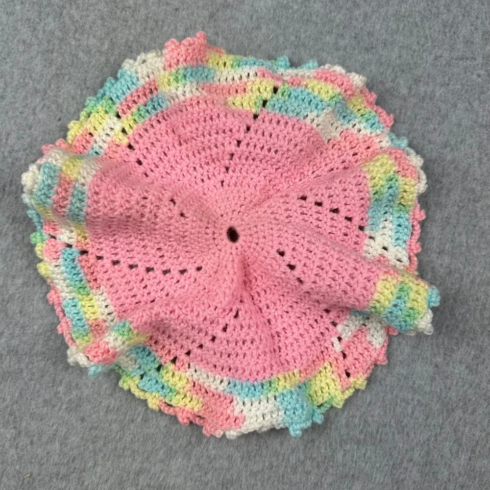 Vintage Handmade Crochet Doily Set 4pc Pastel Multi Color White Round Octagon